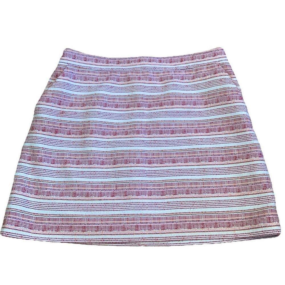 LOFT Textured Mini Skirt Size 12 Red White Lined Pockets Tweed Style